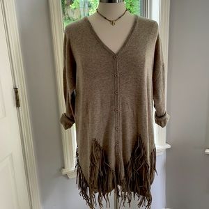 Fab’rik Boho Chic Tan Tunic Length Cardigan